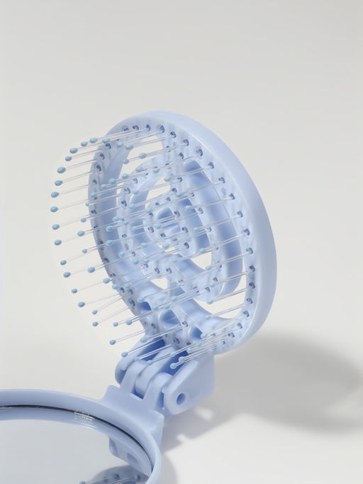 Расчёска массажная, складная, с зеркалом, d=6.6 см, голубая