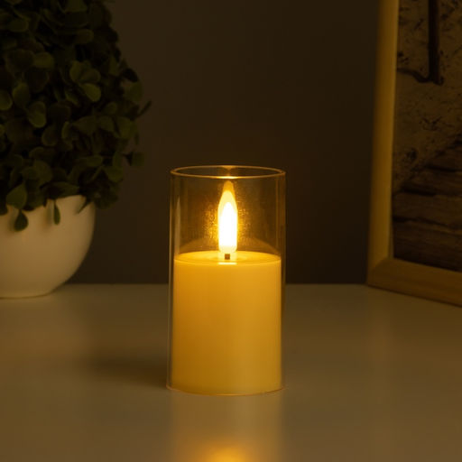 Светодиодная свеча, ночник LED RISALUX «В стакане», 3×LR44, 5.7×5.7×10 см