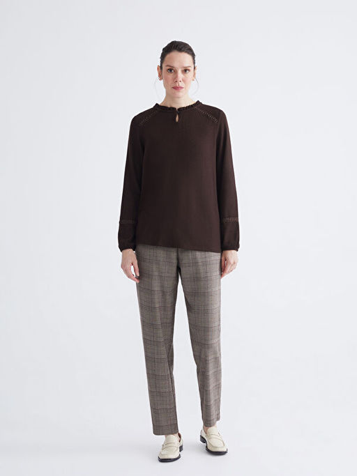 Beli Lastikli Ekose Kad?n Pantolon