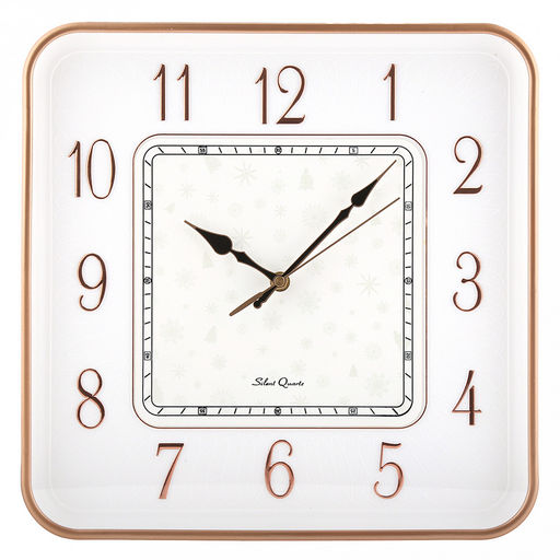 Часы настенные "Зимний ритм" 35х35х5см, мягкий ход, циферблат "Снежинки" белый/перламутровый; цифры арабские, золотой; корпус пластик, золотой/белый; в коробке (Китай)