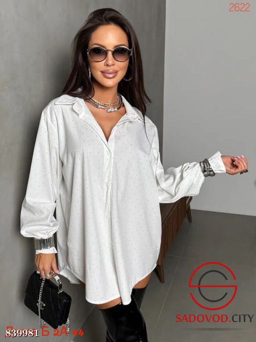 Рубашка нарядная оверсайз со стразами - Bruno фото 6