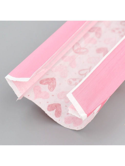 Цена за 50 шт. Пакет бумажный фасовочный, крафт, «Сердечки» 11×57.5×4 см с окном