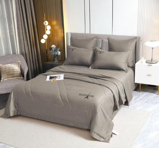 Одеяло MAISON DOR Страйп Сатин с простыней и наволочками L288-86 ГОЛУБОЙ