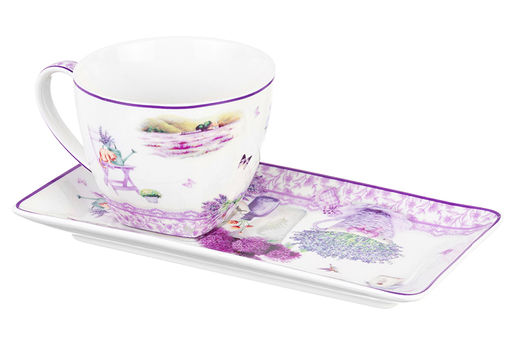 Чашка 250 мл с блюдцем для десерта 20,5*10,5*2 см Лаванда NEW BONE CHINA - Elan gallery фото 5
