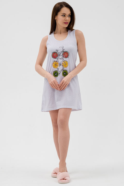 Ночная сорочка из кулирки Fruits&bikes клетка серая - Амадэль фото 3