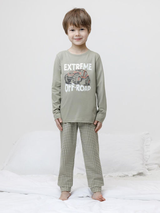 К 1606/оливковый хаки,маленькая клеточка пижама дет