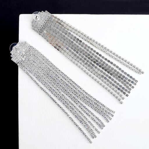 Серьги висячие со стразами Водопады полукруг, цвет белый в серебре, 11см - Queen fair фото 3