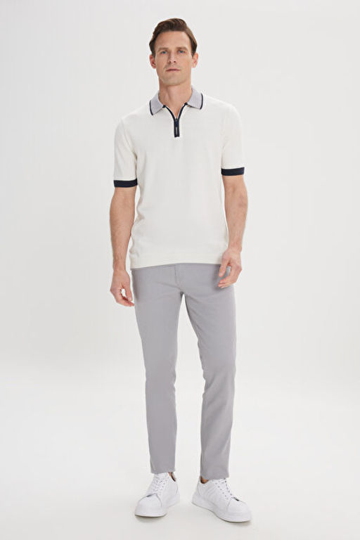 Standart Fit Normal Kesim %100 Pamuk Fermuarl_ Polo Yaka Ekru Triko Ti__rt 4A4924200001EKR