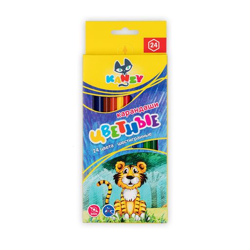 KANZY Мой друг тигренок Набор цветных карандашей CP-2024 заточенный 4 х 24 цв. СК/Распродажа