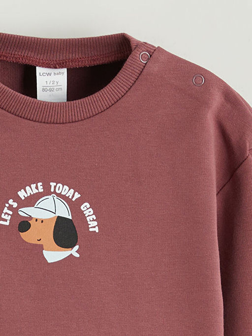 Bisiklet Yaka Bask?l? Erkek Bebek Sweatshirt