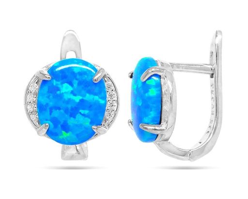 Серьги из серебра опал синий, МОВ0299