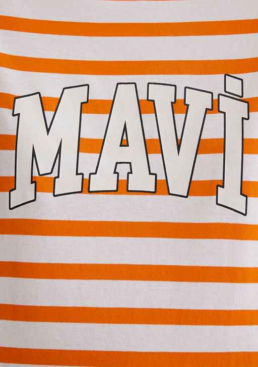 Mavi Logo Bask?l? Cizgili Turuncu Tisort фото 8