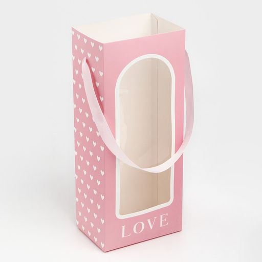 Цена за 5 шт. Пакет-переноска для цветов с пластиковым окном, Love, розовая, 30 х 12 х 8 см - Дарите счастье фото 7