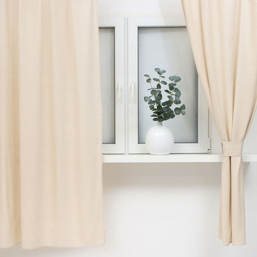 Шторы для кухни Этель ECO, цвет молочный, 130±6×180 см - 2 шт., подхваты - 2 шт.