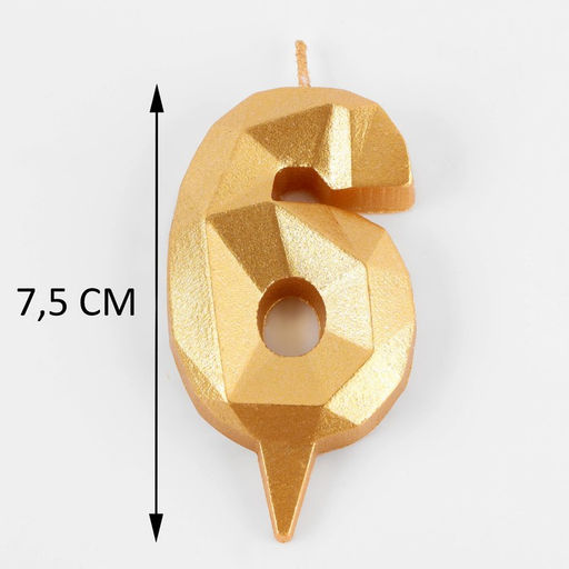 Цена за 3 шт. Свеча в торт «Алмаз» цифра 6 золотая, 6.5 см