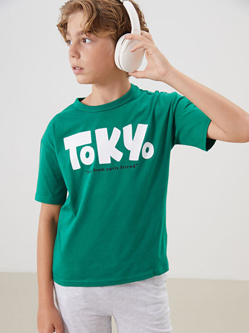 Bisiklet Yaka Tokyo Bask?l? Erkek ?ocuk Ti??rt