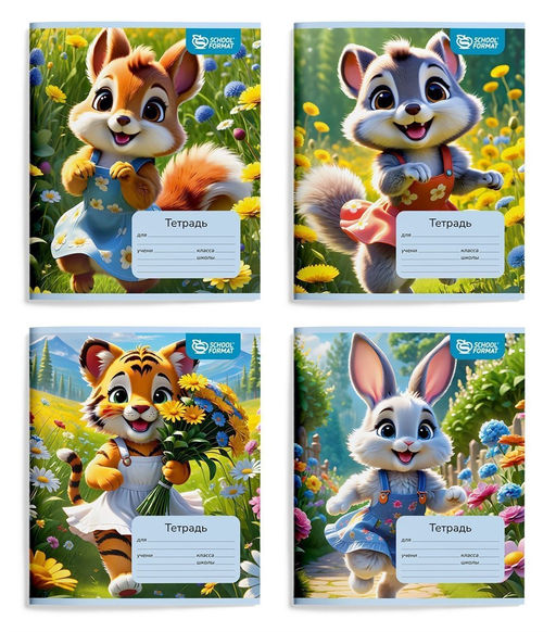 Цена за 3 шт. Тетрадь 12л. Schoolformat косая линия "На полянке" (ТШКЛ12-НП, 257602) УФ лак, обложка - мелованный картон