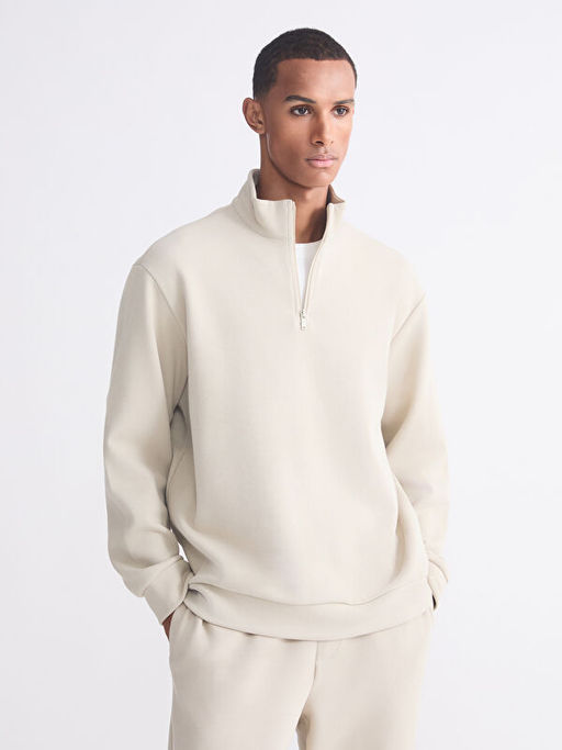 Fermuarl? Dik Yaka Erkek Kal?n Sweatshirt