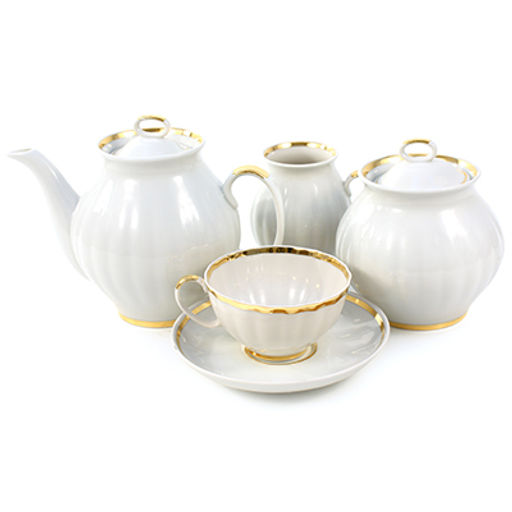 Сервиз чайный фарфоровый "Московский с лентой" 15 предметов на 6 персон, форма "Белый лебедь" (Россия)