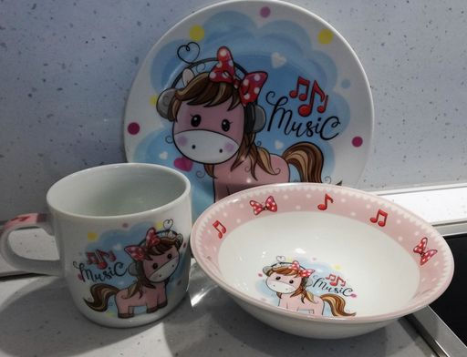 Набор детский 3пр Пони (тарелка 17,5см, салатник 15см, кружка 230мл) под/уп C589# DANIKS (320047)  фото 3