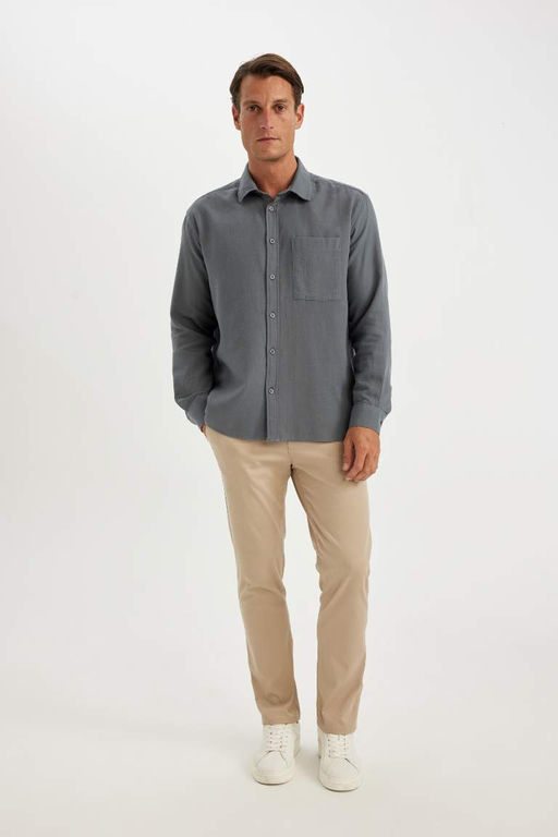 Хлопковая рубашка с длинными рукавами и воротником поло стандартного кроя - Defacto фото 2