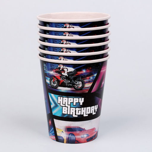 Стакан бумажный Happy Birthday, гонщик, набор 6 шт, 250 мл - Страна карнавалия фото 2