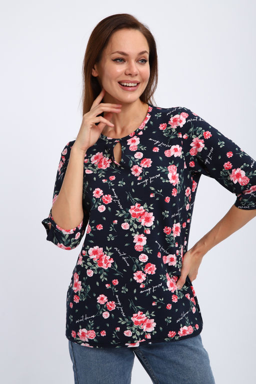 Кофта женская из футера 2-н Анфиса цветы на синем