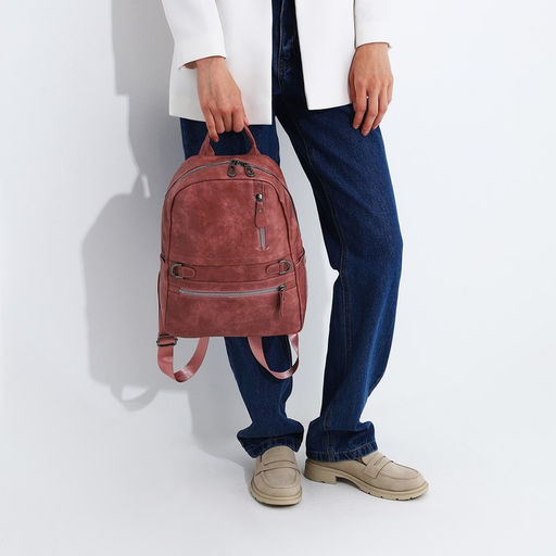 Рюкзак женский из искусственной кожи на молнии, 2 кармана, цвет розовый - Simaland фото 5