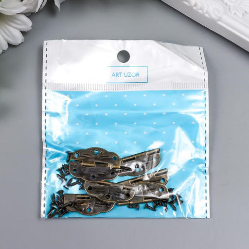 Цена за 3 шт. Петля для шкатулки металл фигурная, под бронзу, набор 6 шт., 1.9×2.8 см