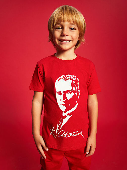 Bisiklet Yaka Atat?rk Bask?l? Erkek Bebek Ti??rt - Waikiki фото 4