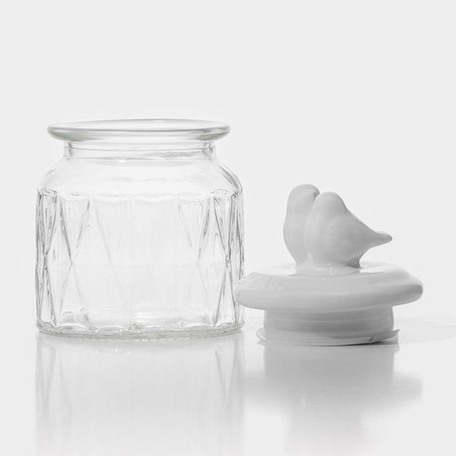 Банка для сыпучих Доляна Голубки, 500 мл, 11?17 см, с керамической крышкой, стекло, прозрачная