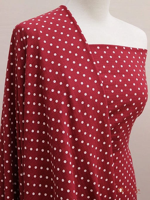 Муслин двухслойный с эф.жатости Горох на бордово-красном, ш.1.4м, хлопок-100%, 120гр/м.кв - Купава фото 5