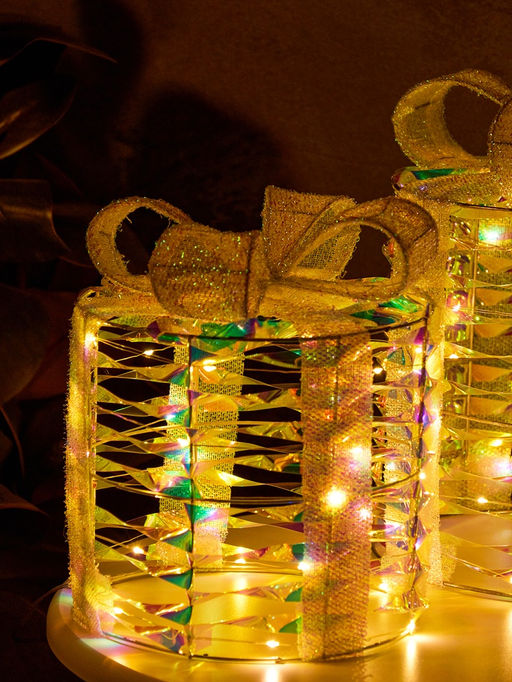 Фигура световая «Подарки цилиндр серые», 25×20×15 см, 90 LED, батарейки ААх8 (не в компл.), свечение тёплое белое