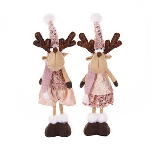 Мягкая игрушка "Олень (мальчик/девочка) в новогоднем колпаке" 35см (W6811/6814AB) 2 вида в ассорт.