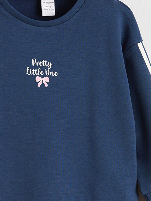 Bisiklet Yaka Bask?l? K?z ?ocuk Sweatshirt