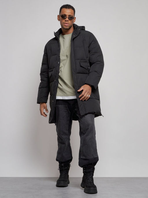 Парка мужская зимняя удлиненная молодежная черного цвета 806Ch - Wonderrman фото 12