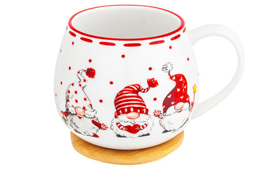 Кружка 400 мл 12,5*10*9,7 см "Весёлые гномики" бочонок + крышка-подст.