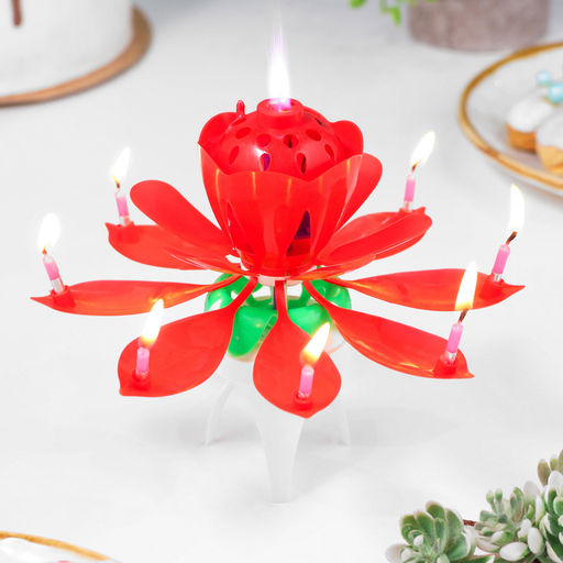 Цена за 2шт. Свеча для торта музыкальная Тюльпан, крутящаяся, красная, 14.5?6 см