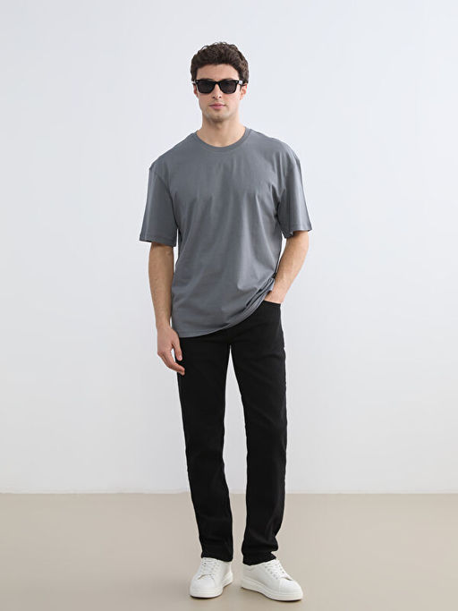 Bisiklet Yaka Bask?l? Penye Erkek Ti??rt