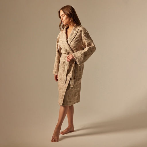 Халат вафельный женский SL HOME: Chess «Саббиа», размер S, хлопок 100%, коричневый