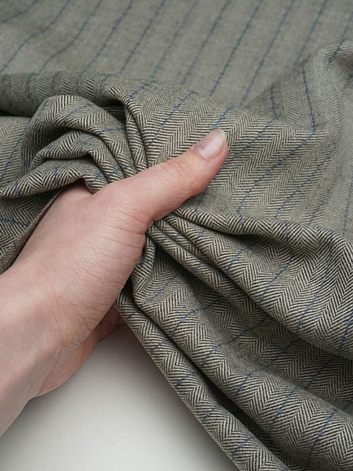 Шерсть костюмная Елочка-полоска цв.серо-бежевый с зеленым оттенком, ш.1.55м, шерсть-65%, п/э-35% - Купава фото 2