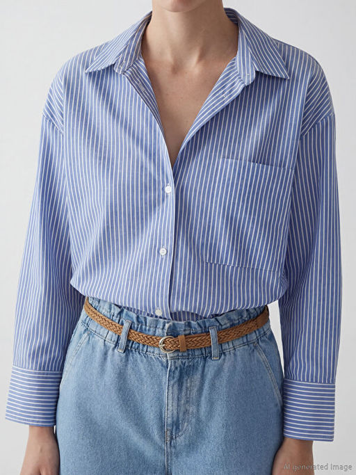 ?izgili Oversize Oxford Kad?n G?mlek