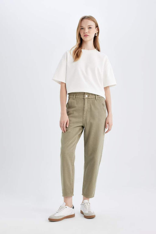 Джинсовые брюки длиной до щиколотки с высокой талией в бумажном пакете - Defacto фото 4