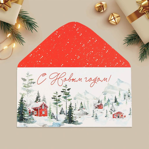 Цена за 10 шт. Конверт для денег «С Новым годом!», 16.5 х 8 см