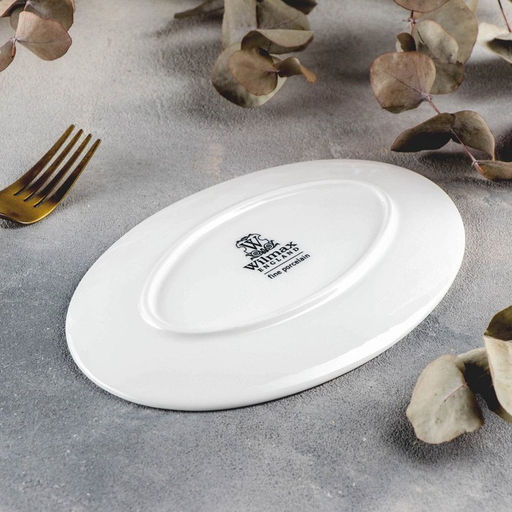 Блюдо овальное Wilmax Olivia, 13.5×20 см, фарфор, белое