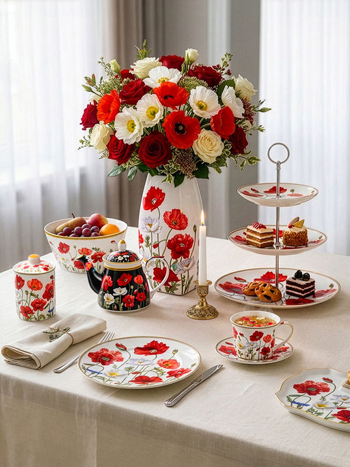 Ваза 3 л 12,5*12,5*30 см "Маки" квадрат, NEW BONE CHINA