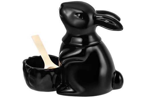 Банка для сыпучих Elan Gallery Заяц 400 мл фарфор черная с ложкой  фото 24