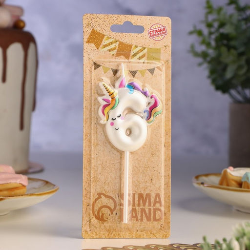 Цена за 2 шт. Свеча в торт «Единорог», цифра 6, 6 см