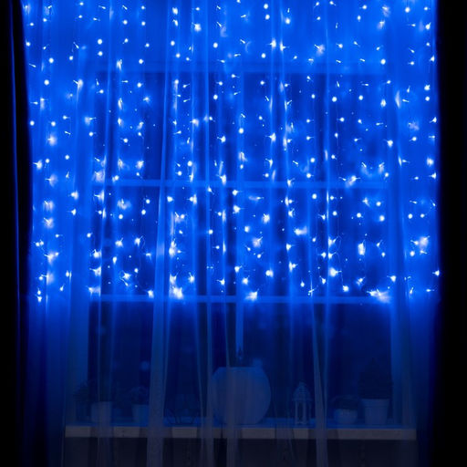 Гирлянда Занавес 2?1.5 м, IP20, прозрачная нить, 360 LED, свечение синее, 8 режимов, 220 В