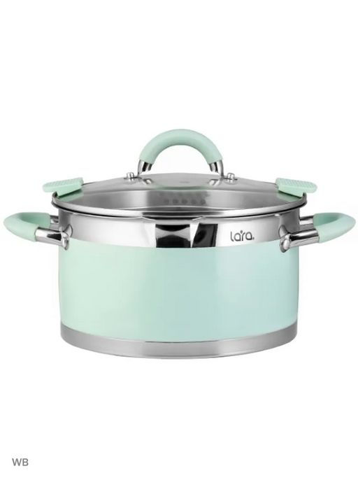 LR02-542 Кастрюля LARA (нерж) MINT 20x11см, 3,3л, носик, индукционное дно, крышка с бортом  фото 2